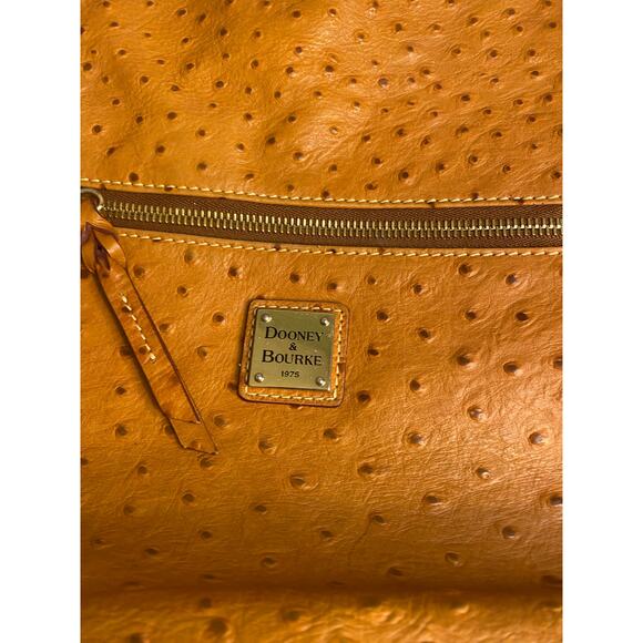 Dooney & Bourke Brown Ostrich Leather Shoulder Bag Large Boho Hobo Caramel - Picture 2 of 15